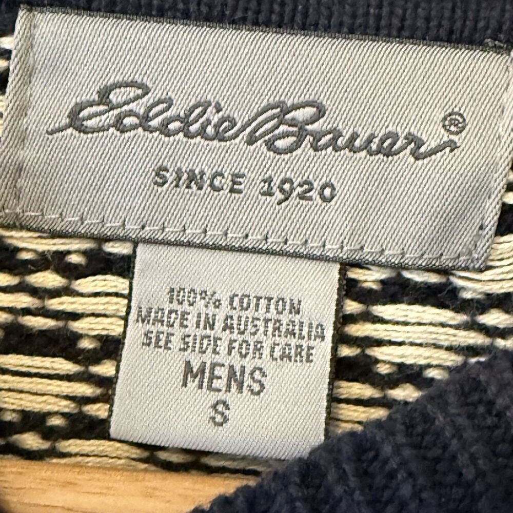 Eddie Bauer Y2K Men’s Fair Isle Cotton Sweater Australian Made Navy Size Small - Picture 5 of 7
